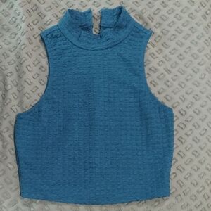 Blue Textured Sleeveless Top
